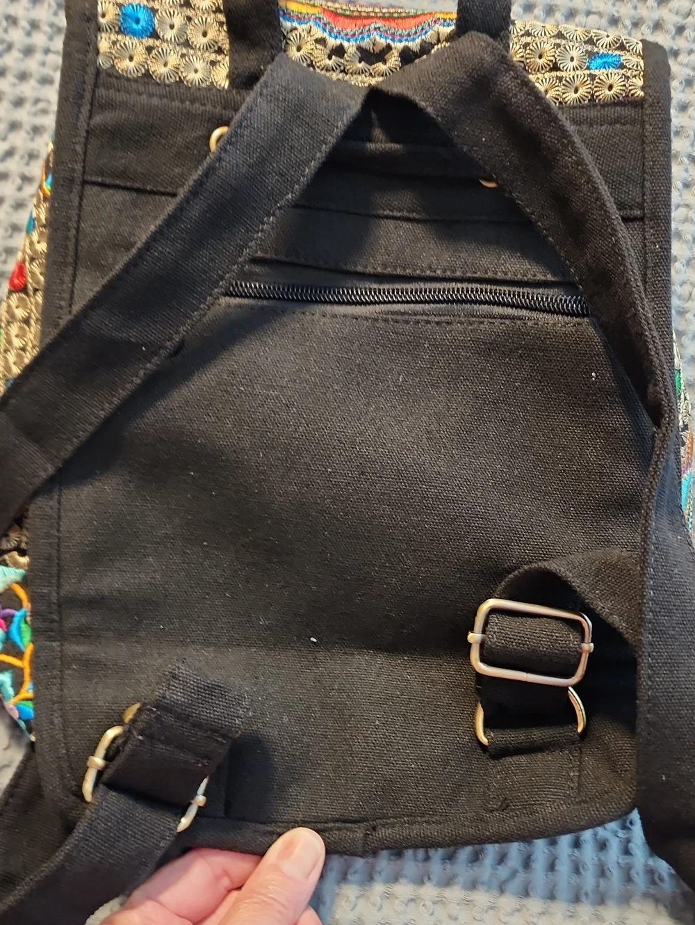 Embroidered Floral Mini Backpack - Black with Multicolor Stitching